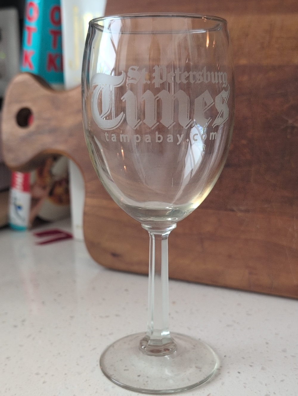Vintage St Petersburg Times Etched Wine Glass - Clear